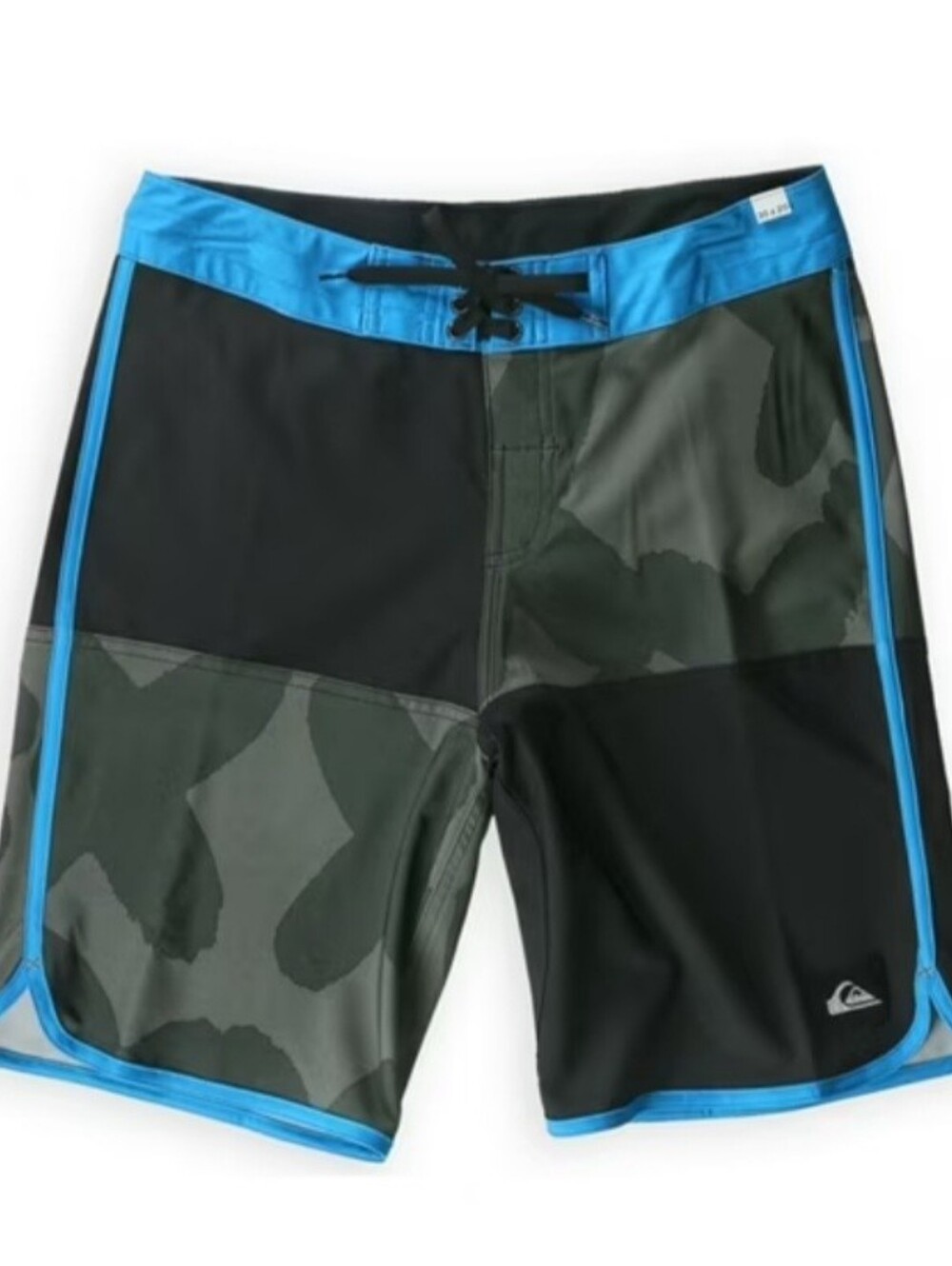 Quiksilver Men’s Black & Green Camo Boardshorts with Blue Trim Size 32
